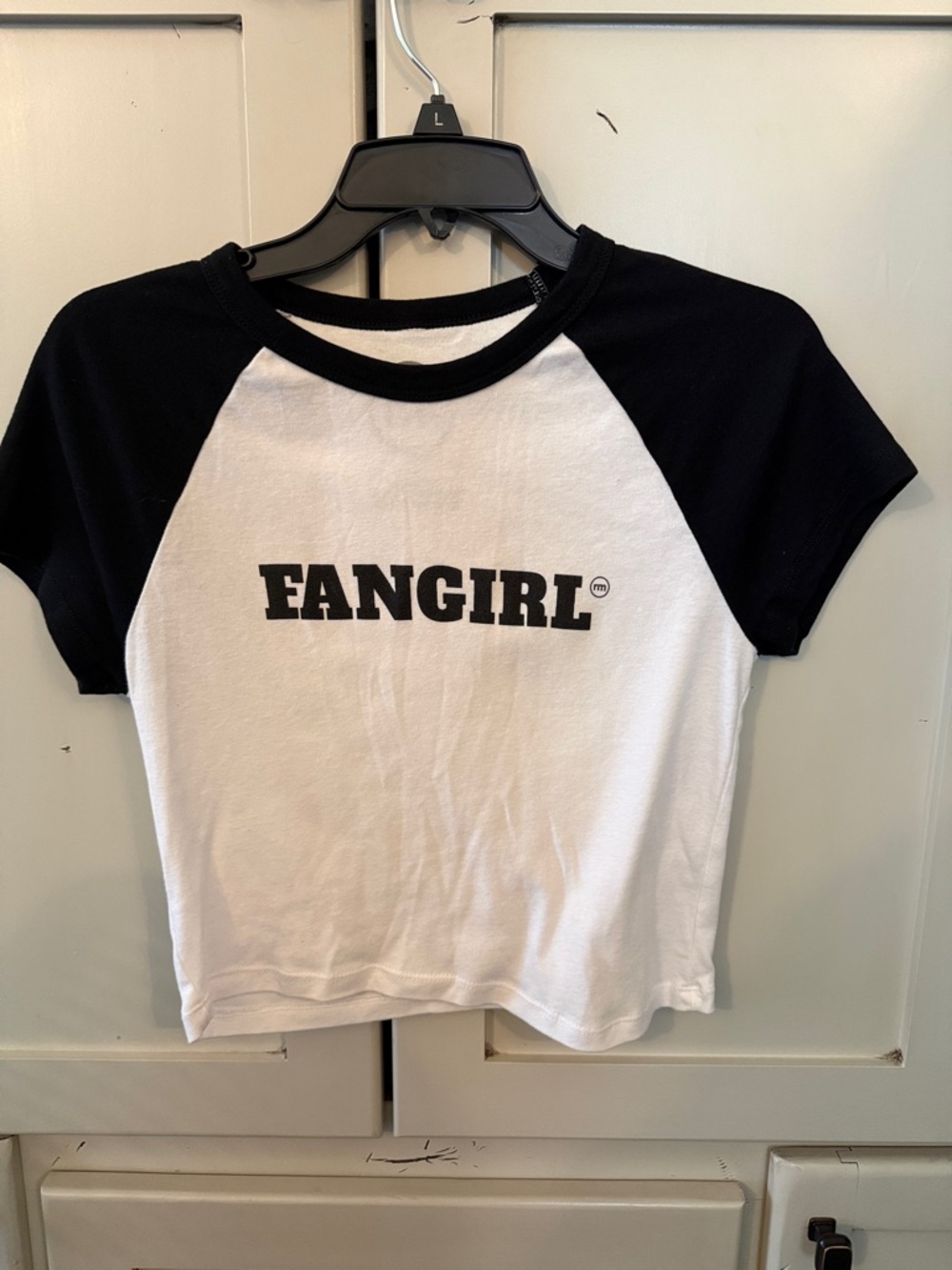 Like New Rolemodel concert baby tee, size L, black/white